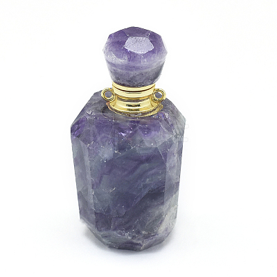 Faceted Natural Fluorite Openable Perfume Bottle Pendants G-E556-05E-1