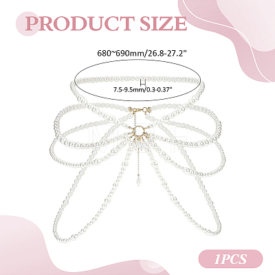 1Pc Plastic Round Imitation Pearl Beaded Tassel Waist Chains for Women AJEW-ME0003-16-1