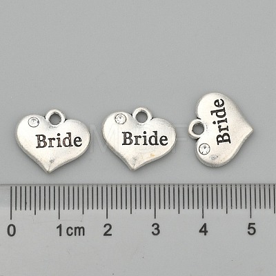 Wedding Theme Antique Silver Tone Tibetan Style Heart with Bride Rhinestone Charms X-TIBEP-N005-12E-1
