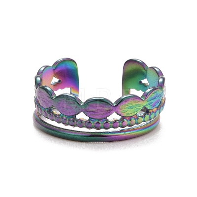 Ion Plating(IP) Rainbow Color 304 Stainless Steel Oval Wrap Open Cuff Ring for Women RJEW-C025-11M-1
