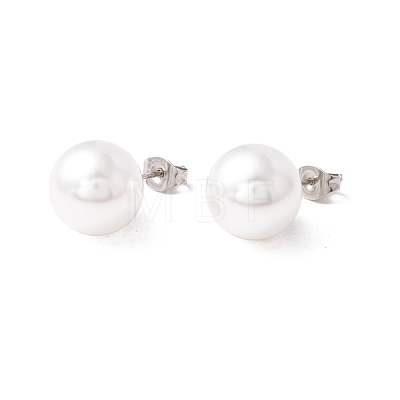 6 Pair Shell Pearl Round Ball Stud Earrings EJEW-A067-18B-1