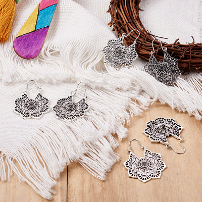 Bohemian Retro Style Alloy Dangle Hoop Earrings X1-EJEW-TAC0003-01AS-1