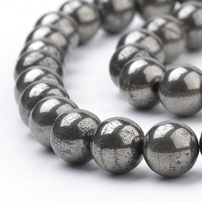 Natural Pyrite Beads Strands G-S249-01-8mm-1