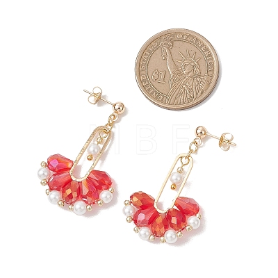Fan Glass Dangle Stud Earrings EJEW-MZ00674-1