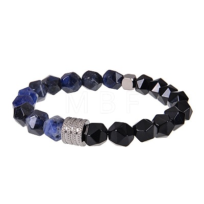 Natural Lapis Lazuli & Obsidian Beaded Stretch Bracelets for Men LN1122-3-1