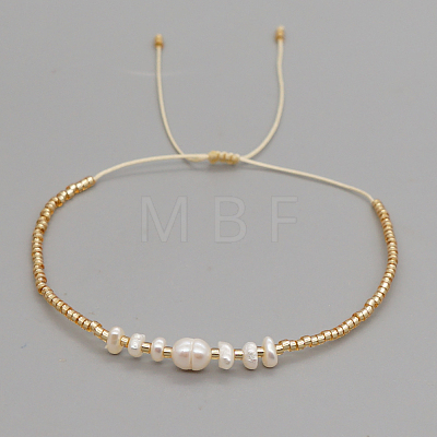 White Natural Freshwater Pearl and Glass Adjustable Braided Bead Bracelets for Women Daily Casual and Date Wear NA4638-1