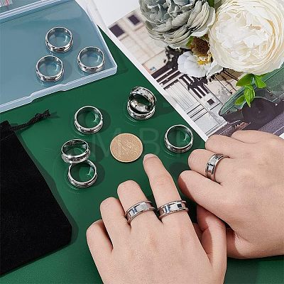 Unicraftale 12Pcs Stainless Steel Grooved Finger Ring Settings STAS-UN0038-94B-1