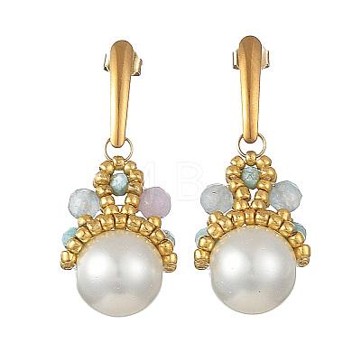Natural White Jade & Imported Synthetic Howlite & Glass Pearl Dangle Earrings for Women EJEW-MZ00783-1