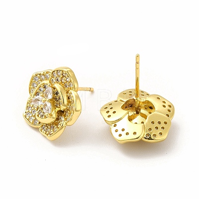 Rack Plating Brass Micro Pave Cubic Zirconia Stud Earrings for Women EJEW-H091-13G-1