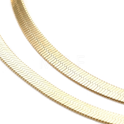2Pcs 2 Styles Brass Flat Snake Chains Double Layer Necklaces Set NJEW-P289-11G-1