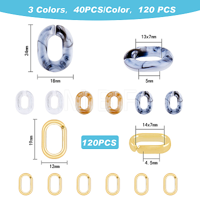 120Pcs 3 colors Imitation Gemstone Style Acrylic Linking Rings OACR-FH0001-041-1
