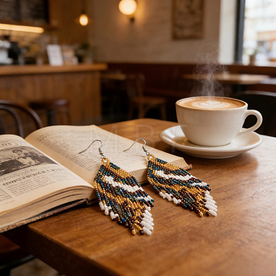 Vintage Bohemian Glass Enamel Beaded Tassel Dangle Earrings for Women TA8600-1