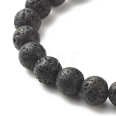 Natural Lava Rock & Non-magnetic Synthetic Hematite Round Beads Energy Power Stretch Bracelets Sett BJEW-JB07051-04-1