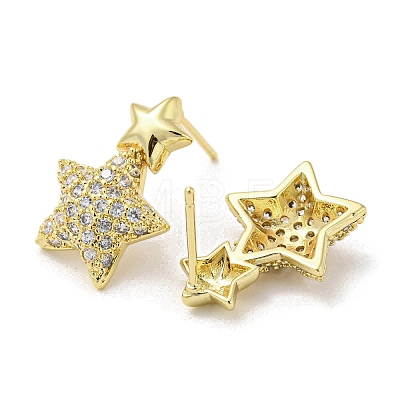 Star Rack Plating Brass Micro Pave Cubic Zirconia Dangle Stud Earrings EJEW-F331-25G-1