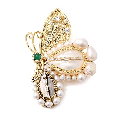 Brass Micro Pave Clear Cubic Zirconia Brooches AJEW-H158-02G-1