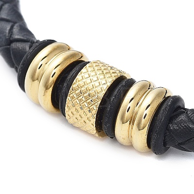 Men's Braided Black PU Leather Cord Bracelets BJEW-K243-64G-1