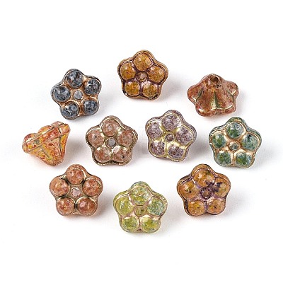 Picasso Baking Paint & Golden Metal Enlaced Glass Beads DGLA-T004-62M-1