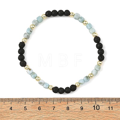 4Pcs 4 Styles Natural Mixed Stone Faceted Cube and Round Natural Lava Rock Beaded Stretch Bracelets for Women BJEW-JB14250-01-1