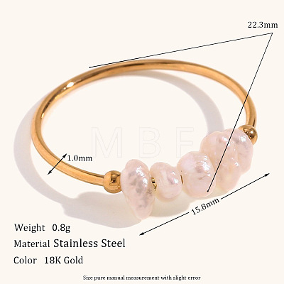 Nuggets Stainless Steel & Natural Freshwater Pearl Beads Finger Rings WG1BE4A-05-1