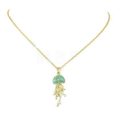 Summer Beach Alloy Enamel Sea Animal Pendant Brass Cable Chain Necklaces NJEW-JN06635-01-1