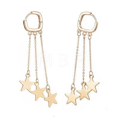 Brass Star Chain Tassel Dangle Hoop Earrings EJEW-TA00109-1