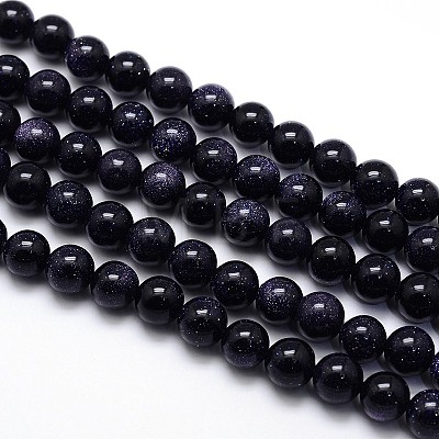 Synthetic Blue Goldstone Round Beads Strands G-O047-11-8mm-1