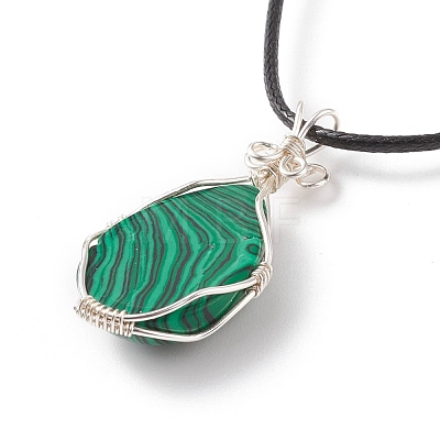 Synthetic Malachite Teardrop Pendant Necklaces Set with Waxed Cords for Women NJEW-TA00034-04-1