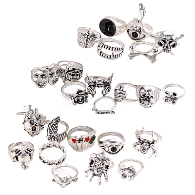 Alloy Skull Finger Rings Sets for Women PW-WG6A396-01-1