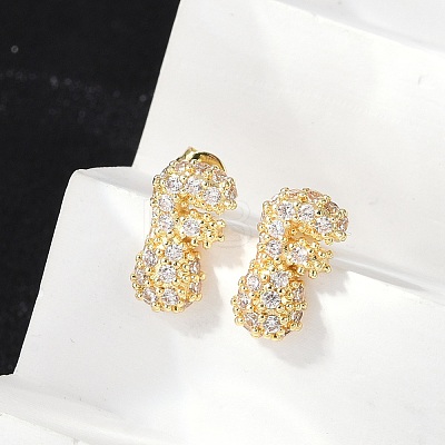 Brass Micro Pave Cubic Zirconia Stud Earrings EJEW-Z091-04G-P-1