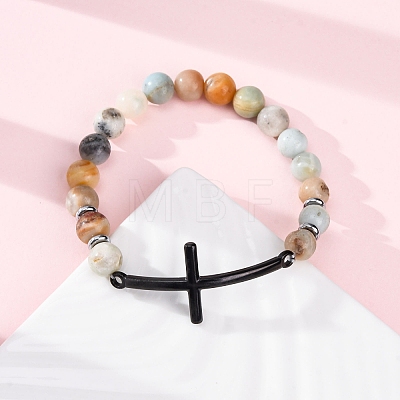 Round Natural Flower Amazonite Bead Stretch Bracelets BJEW-F493-05EB-03-1