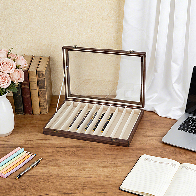 10 Grids Rectangle Wooden Dustproof Pen Presentation Boxes with Visible Window Lid CON-WH0089-250-1