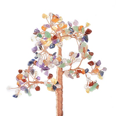Natural Gemstone Chips with Brass Wrapped Wire Money Tree on Ceramic Vase Display Decorations DJEW-B007-02F-1