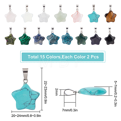 30Pcs 15 Colors Gemstone Pendants G-SC0001-38-1