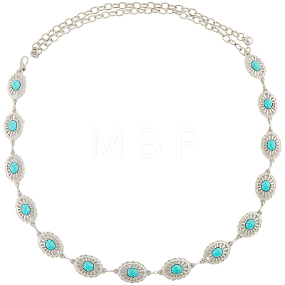1Pc Alloy with Resin Imitation Turquoise Oval Link Chain Belts AJEW-CY0001-79B-1