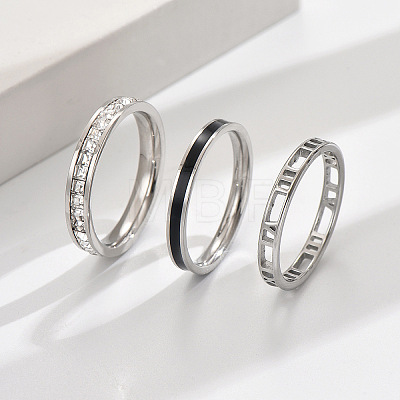 3Pcs Hollow Out 304 Stainless Steel Micro Pave Clear Cubic Zirconia with Enamel Finger Rings FS-WGFDE09-11-1