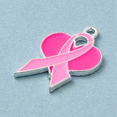 Breast Cancer Pink Awareness Ribbon Theme Alloy Enamel Pendants ENAM-A147-01I-1