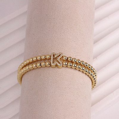 Brass Micro Pave Clear Cubic Zirconia Beads Double Strands Stretch Bracelets for Women FS-WGC7159-11-1