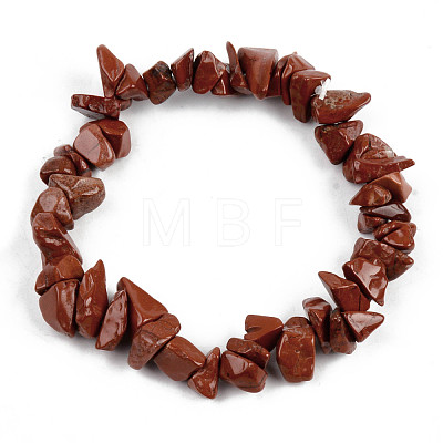 Unisex Chip Natural Red Jasper Beaded Stretch Bracelets BJEW-S143-17-1