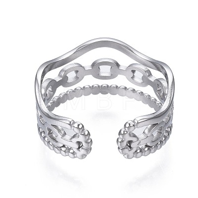 304 Stainless Steel Cable Chain Open Cuff Ring RJEW-T023-40P-1