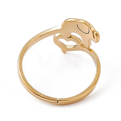 Ion Plating(IP) 201 Stainless Steel Elephant with Heart Adjustable Ring for Women RJEW-K238-07G-1