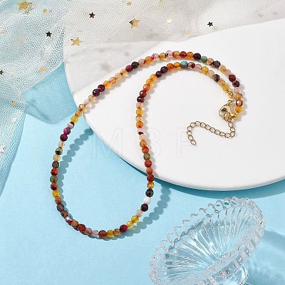 Faceted Round Natural Agate(Dyed & Heated) Beaded Necklaces for Women NJEW-JN04659-03-1