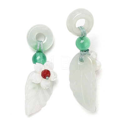 Natural Jadeite & Natural Green Onyx Agate & Crystal Dnout/Leaf Pendant Decorations G-G008-06-1