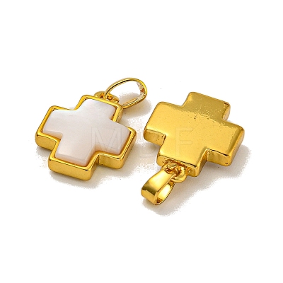 Rack Plating Brass Natural White Shell Pendants KK-U025-03G-01-1