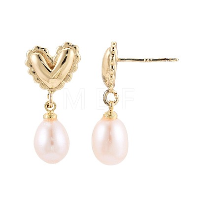 Brass Natural Pearl Dangle Stud Earrings PEAR-N017-07J-1