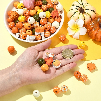 100Pcs 12 Styles Spray Painted Natural Wood Beads WOOD-YW0001-81-1