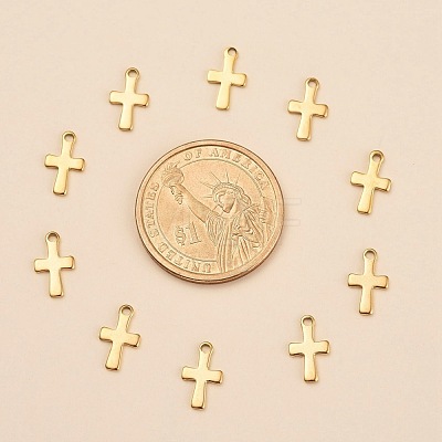 Ion Plating(IP) 304 Stainless Steel Tiny Cross Charms X-STAS-E104-34G-1