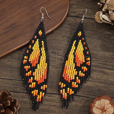 Bohemian Style Handmade Glass Seed Beads Butterfly Wing Tassel Stud Earrings OK8967-2-1