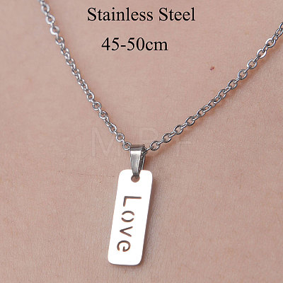 201 Stainless Steel Hollow Word Love Pendant Necklace NJEW-OY001-26-1