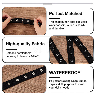 5 Yards Alloy Snap Button Tape Trim Polyester Ribbons DIY-OC0011-27B-1