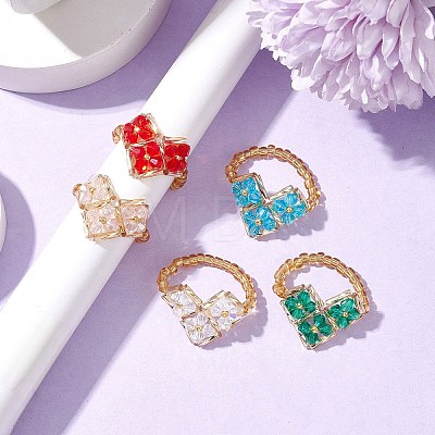 Heart Glass Seed Beads Stretch Rings for Women RJEW-MZ00028-1